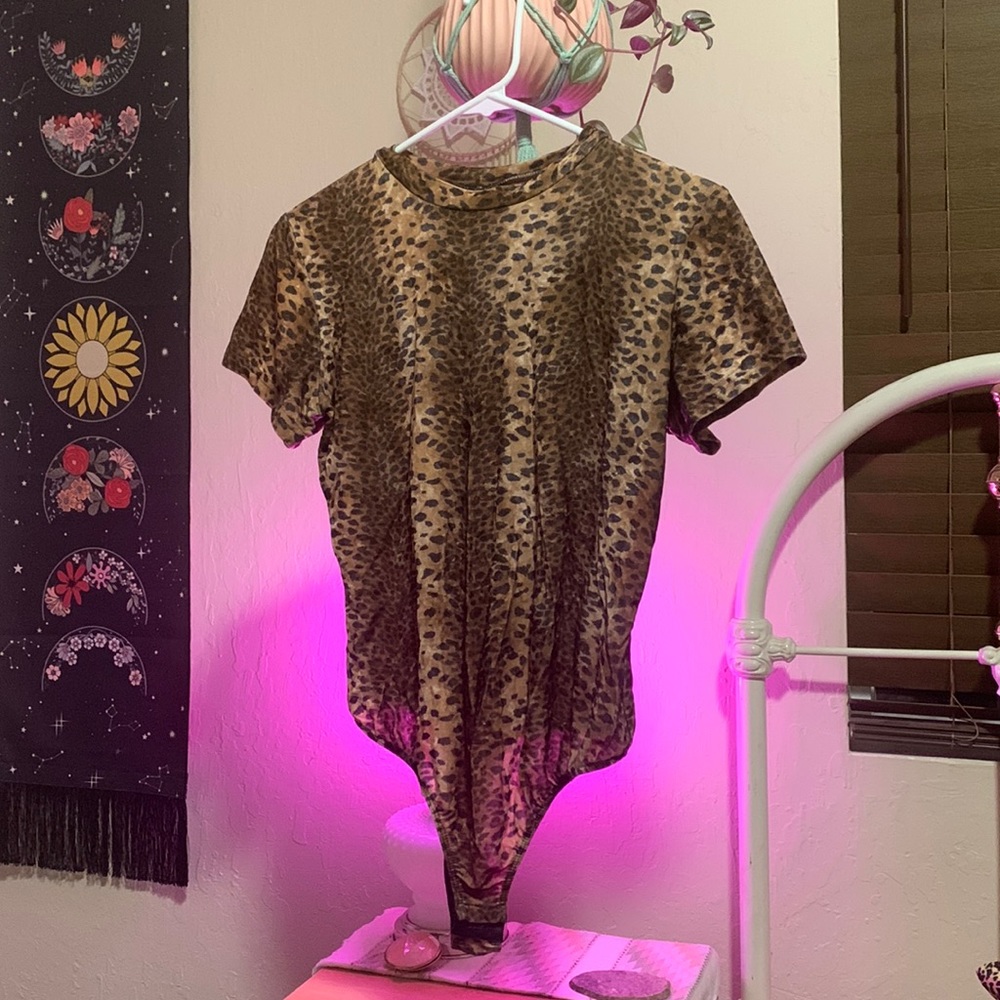 Velvet Leopard Thong Leotard